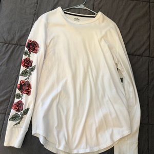 White long sleeve rose print shirt